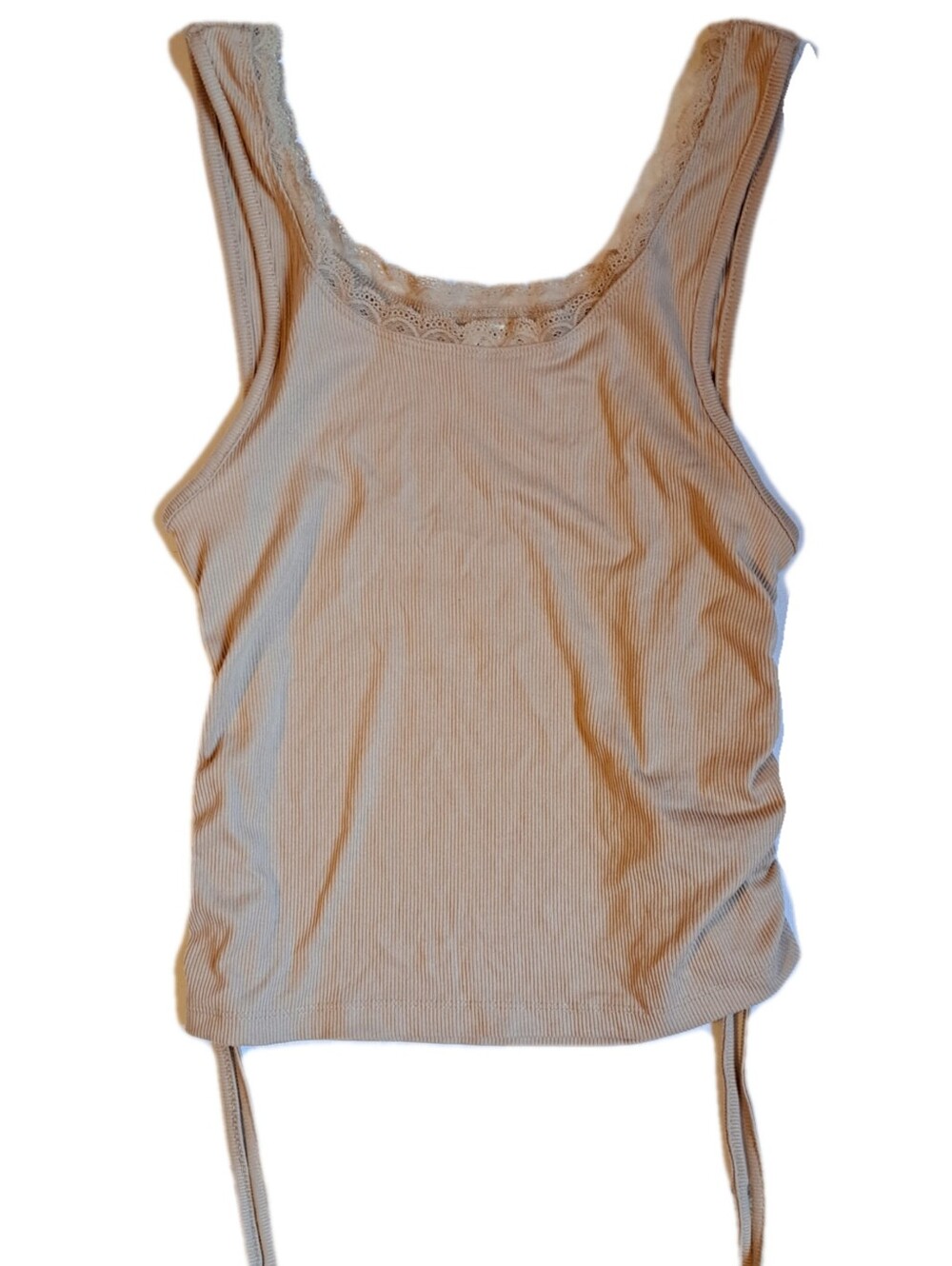 4/$15 🌻 OneStepUp Size L Beige Ribbed Women's Tank Top Lace Trimmed